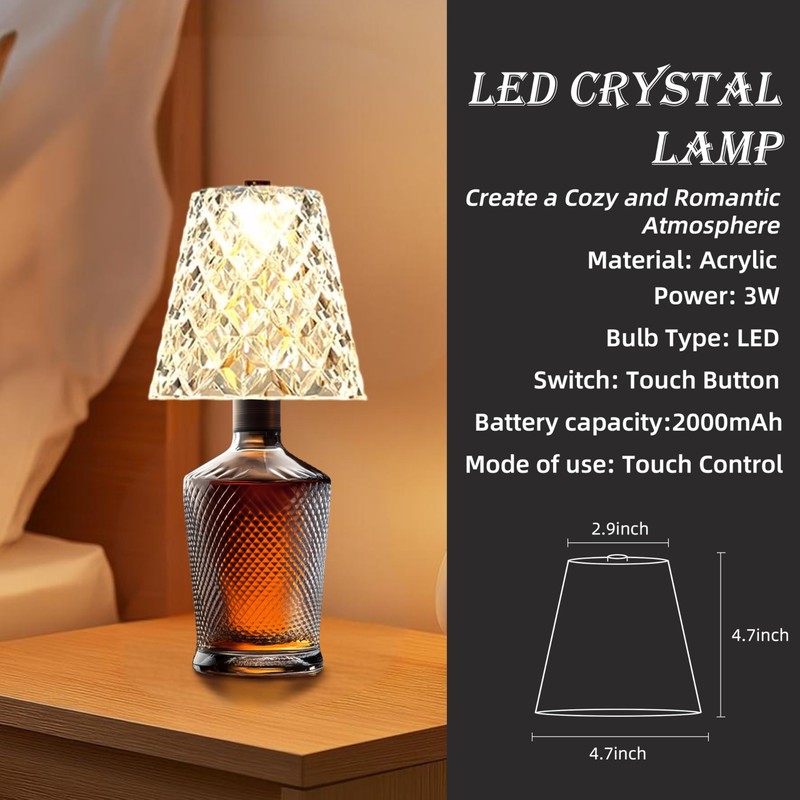 Fozxsvg Crystal Clear Bottle Light, Table lamp, Rechargeable LED Wine