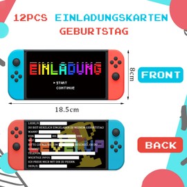 SupreLuck 12 x Invitation Cards Children's Birthday Boys Girls Birthday Gamer Party German Invitation Cards for Colourful Cards Invitations for Children's Birthday