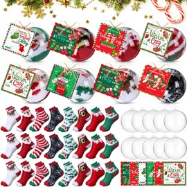 Blosssound 24 Pairs Christmas Fuzzy Socks for Girls Women Christmas Ball Socks DIY Gift Winter Warm Slipper Soft Fluffy Socks with Gift Boxes and Tags Xmas Holiday Winter Gifts Party Supplies
