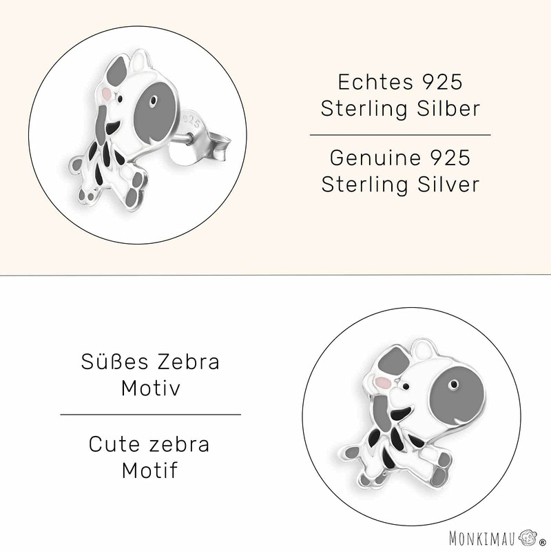 Monkimau Children's Earrings Zebra Stud Earrings 925 Sterling Silver Multi-Coloured