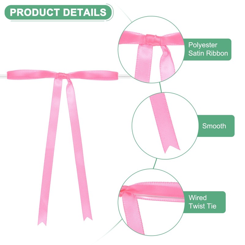 M METERXITY 100-Pack Satin Ribbon Twist Tie Bows, 7x5 Inch