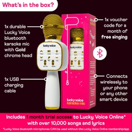 Lucky Voice Wireless Bluetooth Karaoke Microphone w/Built-in Speaker, Gold, Portable Mini Karaoke Machine for Adults & Kids - Echo & Voice Changer - 10,000 Songs Free Access