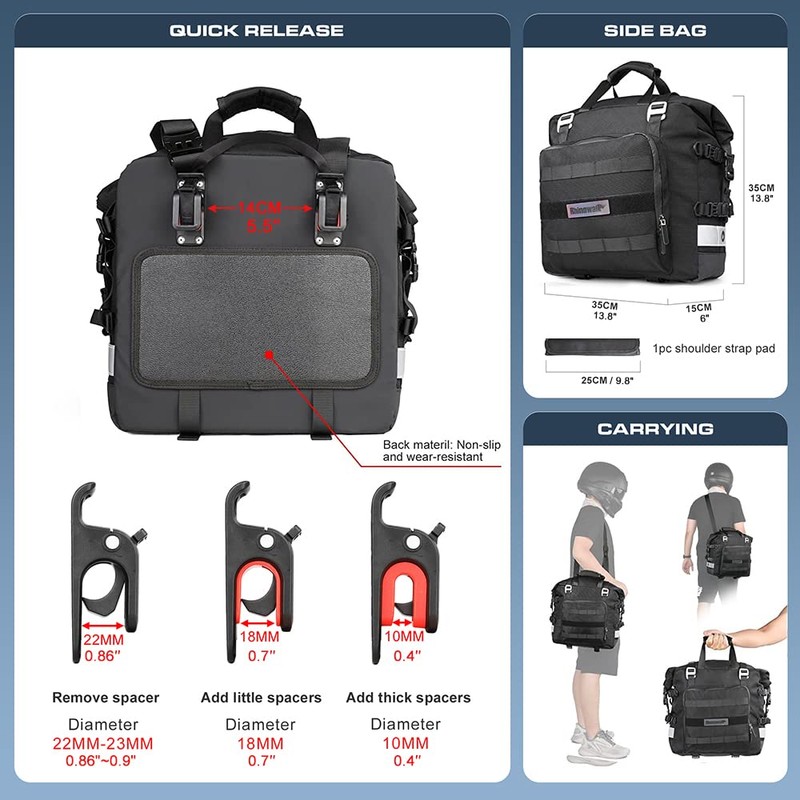 Rhinowalk Motorcycle Saddle Bag Waterproof Motor Pannier Bag Luggage Pack