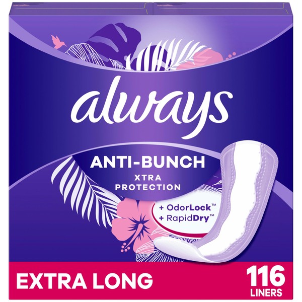 Always Always Anti-Bunch Xtra Protection Daily Liners, Extra Long Length,