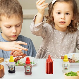 WXOIEOD 4 Pieces Mini Condiment Bottles, 30ml Samll Ketchup and Mustard Bottle, Tiny Condiment Squeeze Bottles for Lunch Box Accessories, Plastic Salad Dressing Oil Dispenser Containers