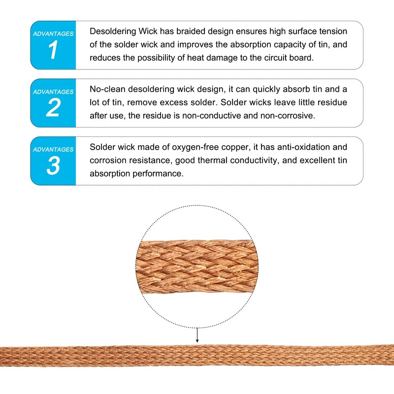 sourcing map Solder Wick Braid No-Clean Desoldering Wick Braid 0.14