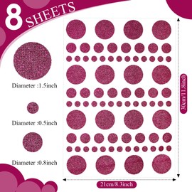 Outus 8 Sheet 632 Pieces Sparkle Rose Red Round Dot Stickers Foil Glitter Circle Stickers Assorted Size Labeling Sticker for Behavior Chart, Classroom, Office, Planner, Art DIY