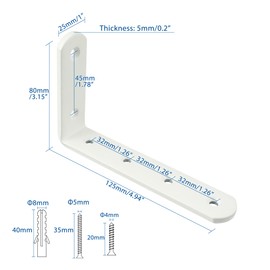 Mooche 4Pack Floating Shelf Bracket, Heavy Duty Shelf Brackets Metal L Brackets for Kitchen Bathroom Shelf Support Wall Mounted with Screw Included (White, 5*3 Inch)