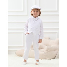 A&J DESIGN Christening Outfits for Boys Baby Toddler Baptism Clothing Formal Blessing Suit 4Pcs Set 12-18 Months White