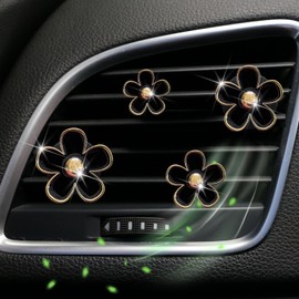4Pcs Car Accessories Daisy Flowers Car Air Freshener Vent Clips,4 Sizes Cute Car Flowers Car Clips,Girly Women Flowers Car Accessories,Refillable Car Diffuser Air Fresheners Accessories (Black)