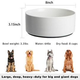 Kitwinney Non Slip Dog Bowls, Ceramic Dog Food Bowl with Silicone Base, 8" Large Dog Water Bowl No Spill, Heavy Modern Pet Feeding Bowl for Medium-Sized Dogs and Large Breed, Microwaveable (White)