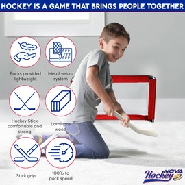 Tharos Distribution Nova Hockey Complete Set Table/Floor Hockey Game, Goalie, Net, (1) Pucks, (2) Sticks., White