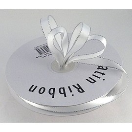 Ben Collection 1/4" X 50 Yards Double Face Satin Ribbon with Metallic Silver Edge (White)