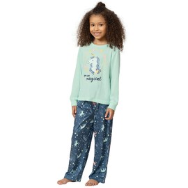PajamaGram Girls Size 10 Pajamas - PJ For Girls, Aqua Unicorn Graphic, 10