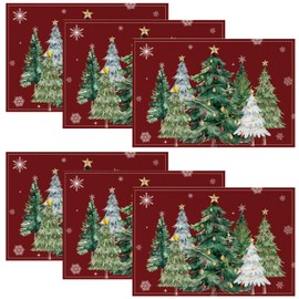 Christmas Placemats Set of 6 Xmas Trees Snowflakes Winter Placemats Snowflake Winter Seasonal Table Mats for Holiday Party Kitchen Dining Holiday Decoration