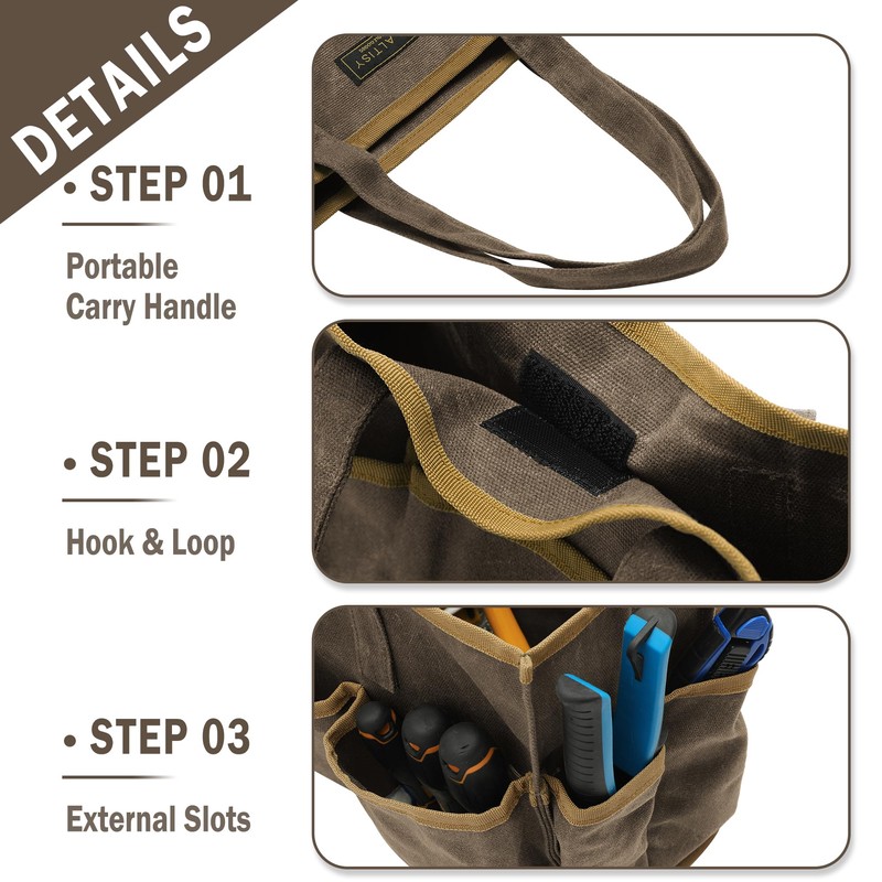 Canvas Tool Tote, 16OZ Waxed Canvas Tool Storage Tote -