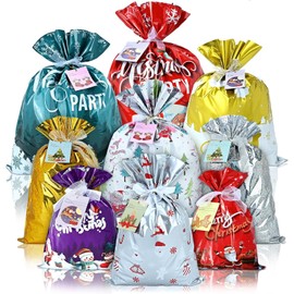 RJVW 40PCS Christmas Gift Bags, Assorted Sizes Christmas Bags for Gifts, 9 Style Holiday Reusable Santa Gift Bags for Gift Wrapping Decorations Party Favors