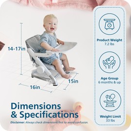 Feed Me Go 3-in-1 Travel High Chair Booster Seat for Infants and Toddlers - Transitional, Portable, Compact & Fits Any Chair - Removable Tray - Gray