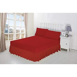 Luxury Percale Frilled Valance Fitted Sheets 14 Colours in Single, Double, King, Super King (Double, Red)