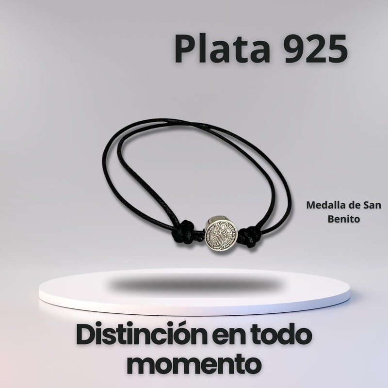 TClaudia, Pulsera San Benito de Plata 925 oxidada, medalla San