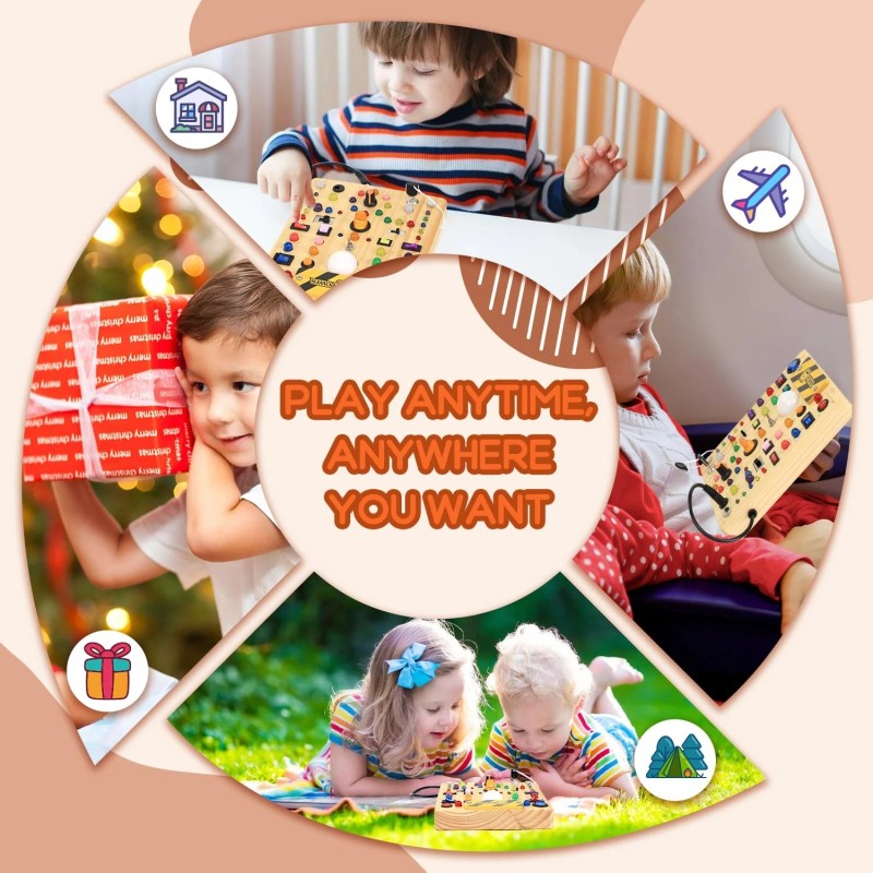 Iharpro Busy Board with 19 LED Light Switches, Montessori Toys