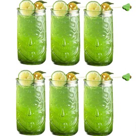 Pumtus 6 Pack Tiki Glasses, 18 OZ Clear Tiki Cocktail Cups, Exotic Tropical Shot Drink Mug, Modern Hawaiian Party Glasses, Mixed Drinking Tumbler for Tiki Bar, Lemonade, Ice Tea