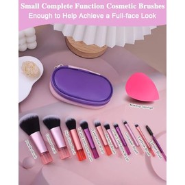 PGRODE Mini juego de brochas de maquillaje de viaje, 14 piezas, kit cosmético portátil de función completa con bolsa de pinceles, cepillo de maquillaj
