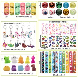 WAORZMK Kids Party Bag Fillers for Kids Unisex with Slinky, Slap Bands, Kids Tattoos, Bouncy Balls, Keychains, Mochi Squishy Toys, Assortment Stocking Fillers Boys Girls Lucky Dip Prizes
