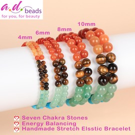 AD Beads Handmade Gemstone Stretch Elastic Bracelet Crystal Healing Reiki Nature's Beauty and Spiritual Essence Unisex (6mm, Seven Chakra Stones (Energy Balancing))