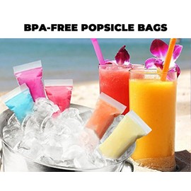 Nature Pulito Disposable Ice Popsicle Mold Bags, 100 Pack 8.7"W x 1.8"H BPA-Free Freezer Pop Bags with Zip Seals & Funnel for Healthy Snacks Yogurt Sticks Juice & Fruit Smoothies