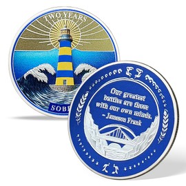 2 Year Sober AA Medallion - Two Years Inspirational Sobriety Coin, Dual-Sided with Lighthouse and Storm Design, Non-Religious AA Chips, Sober Affirmation Token, Recovery Coin