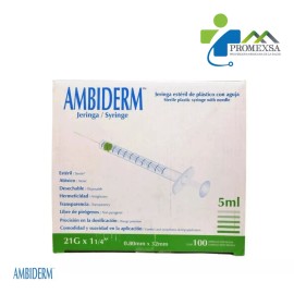 Ambiderm 100 Jeringas De Plástico 5ml Con Aguja 21gx32mm Estéril