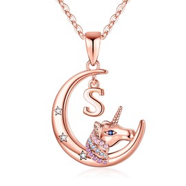 TINGN Unicorn Gifts for Girls, 14K Rose Gold Plated Initials Unicorn Chain with Letters Unicorn Letters Necklace Women Girls Jewellery Unicorn Gifts for Women Girls Gifts, Gold