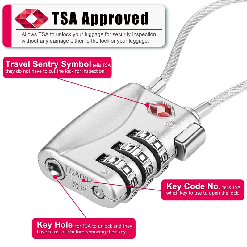 ZHEGE TSA Lock for Luggage 3 Digit Combination Cable Lock