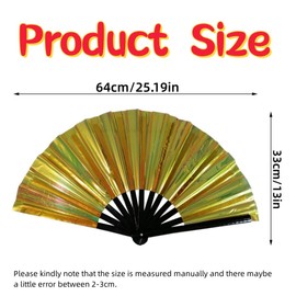 Getrays Bling Large Hand Fan, Holographic Metal Hand Fan for Party, 13" Chinese Kung Fu Taichi Hand Fan for Festival, Plastic Flash Hand Fan for Wedding Birthday