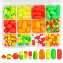 110Pcs/Box Fishing Rig Floats Foam Bullet Floats Buoyancy Ball Fishing Float Bobber Oval Foam Floats for Trout Catfish Walleye Crawler Harness