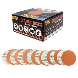 Premium 6" Variety Pack Hook and Loop Ceramic Sanding Discs, No Hole, 5 Each of Grit (40, 80, 120, 180, 220, 320, 400, 600) - Box of 25 Sandpaper for Automotive Sanding