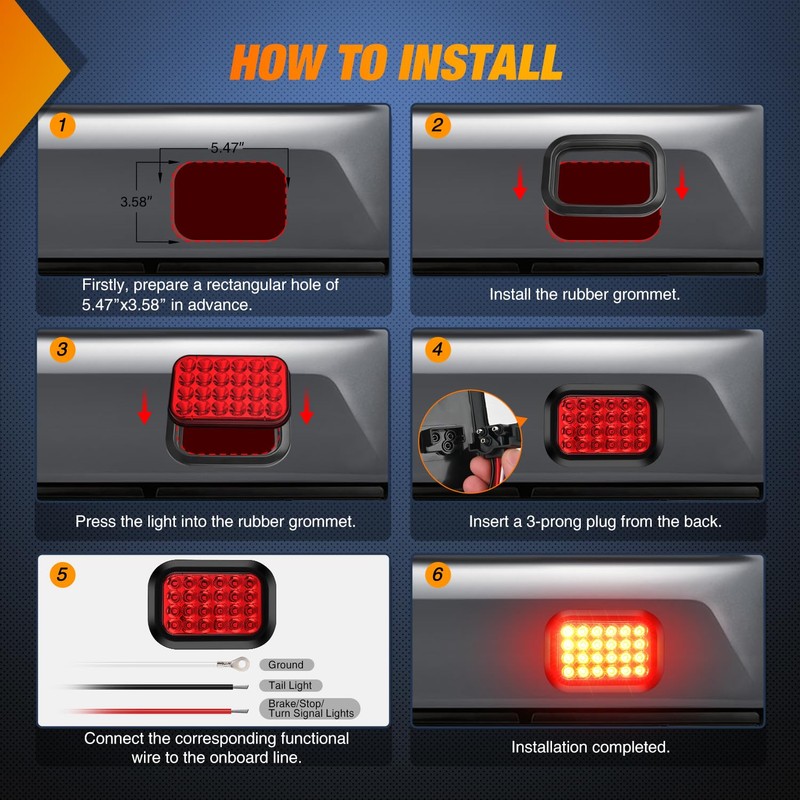 Nilight 5” X 3” Rectangular Trailer Tail Light 2 PCS