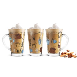 Sendez 6 Latte Macchiato Glasses 300 ml Coffee Glasses Tea Glass with Colourful Coffee Print