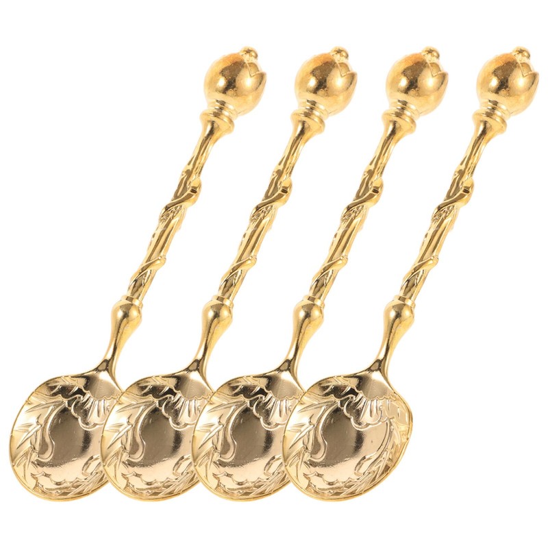 Alipis 4pcs Elegant Pattern Dessert Spoons , Stainless Steel Coffee