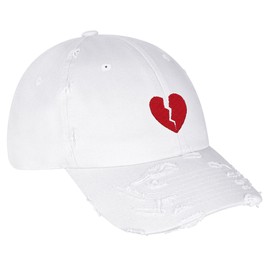JPAK Broken Heart Vintage Dad Hat Frayed Embroidered Cap Symbol Logo White