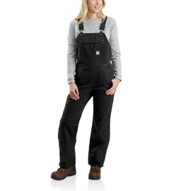 Carhartt womens Quilt Lined Washed Duck Bib Work Utility Coveralls, Black, X-Large Short US