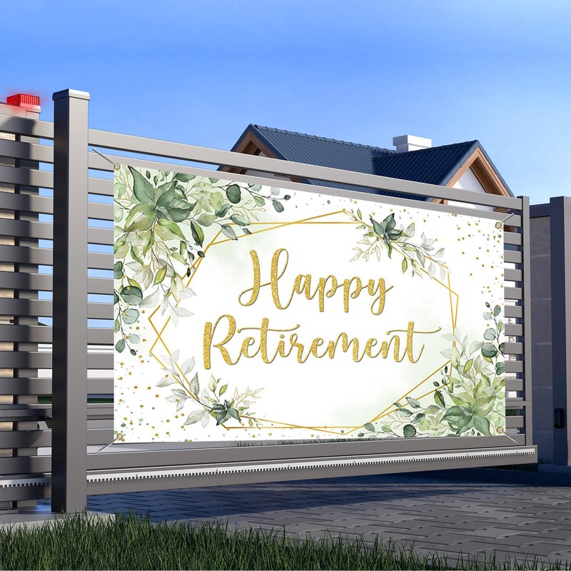 Mocsicka Happy Retirement Backdrop Eucalyptus Leaves Retirement Party Decorations Sage