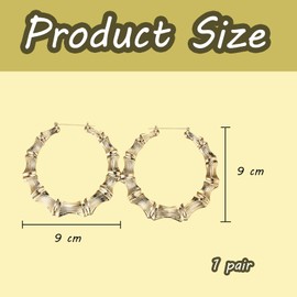 Women Gold Earrings, Large Bamboo Hoop Jewelry, Hypoallergenic Chunky Hoop Earrings for Daily Party Accessory, Fashion Jewelry for Women Girls - 9 cm