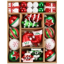 Christmas Ball Ornaments Set, 50 ct Red Green White Assorted Xmas Elements Theme Ornaments, Shatterproof Decorative Hanging Ball Ornaments for Holidays Party Wedding Christmas Tree Decoration