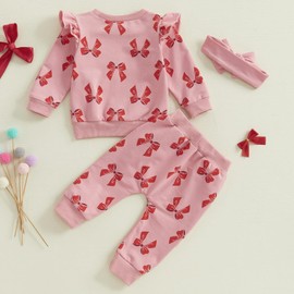 L&ieserram Toddler Baby Girls 3Pcs Sweatshirts Outfits Long Sleeve Crew Neck Tops+ Elastic Pants+ Headband Set (Pink-2, 2-3 Years)