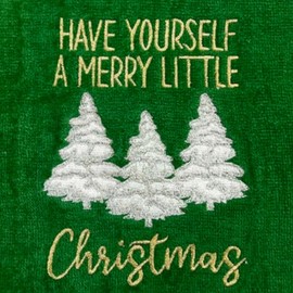 Holiday Christmas Bathroom Guest Hand Towels, 100% Cotton, Set of 2, 16 x 25 inches, Have Yourself a Merry Little Christmas Gold White on Green
