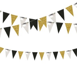 Bunting Pennant Banner Triangle Flag 30Feet, Multicolor Bunting Banner Double Sided Glitter Paper Triangle Flag for Garden Birthday Fsetival Celebration Graduation Christmas Party Decorations