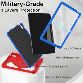 Nitupai Case for iPad 10th Generation Case for Kids 10.9 Inch 2022 10th Gen/iPad A16 11th Generation 11 Inch 2025 Cover with Pen Holder Screen Protector Strap Kids Boys Thickned Cornor, Red Blue