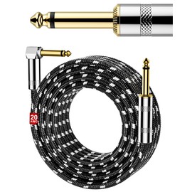 BARDESTU Guitar Cable 15ft(4.5M),20AWG OFC Electric Guitar AMP Cord, Nylon Braided Instrument Cable with 1/4 Inch Right Angle to Straight, Guitar Cord for Mixer, Microphone, Mandolin, Pro Audio